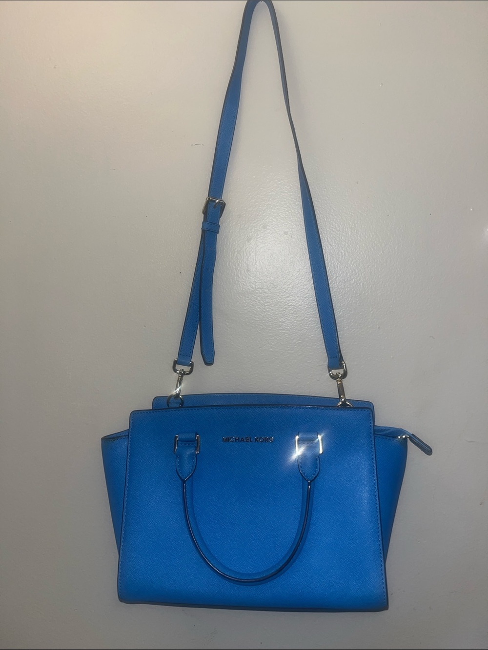 Michael Kors Bright Blue Saffiano Leather Satchel with Strap
